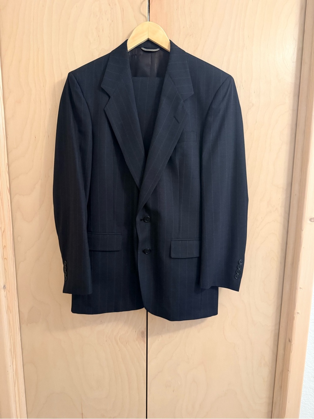 Vintage Christian Dior Monsieur Black Pinstripe Two-Button Suit Jacket & Pants